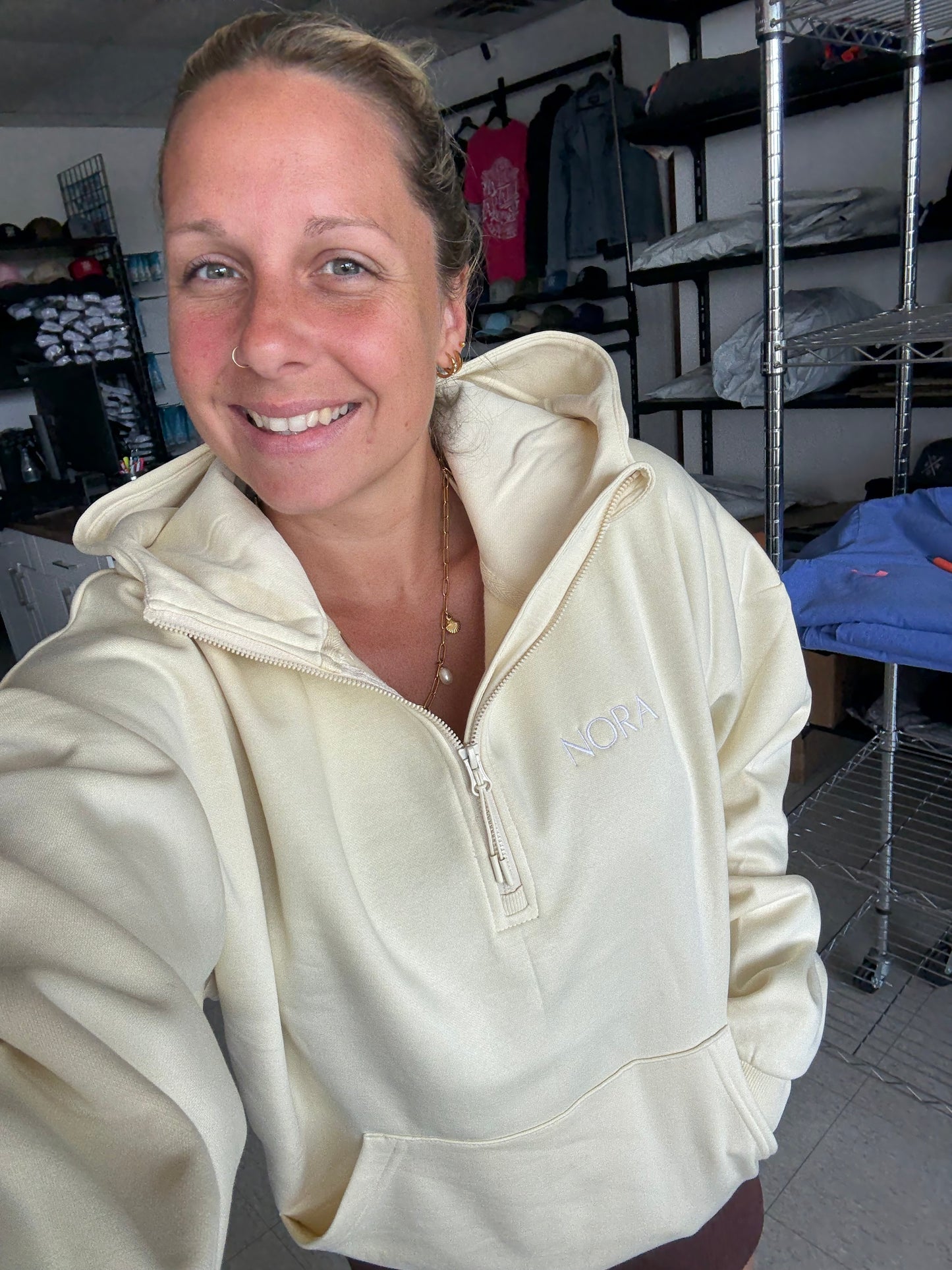 Hoodie à demi-zip - Ivoire
