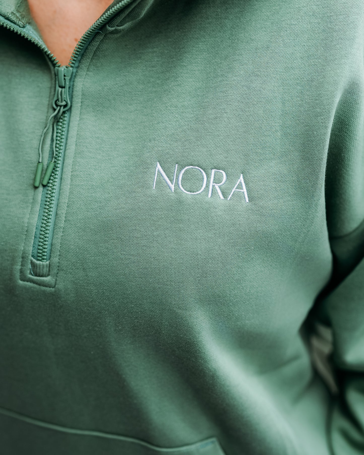 Hoodie à demi-zip - Vert sauge