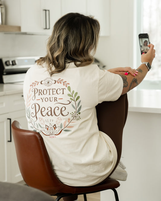 Haut à manches courtes oversized Protect your peace - Beige