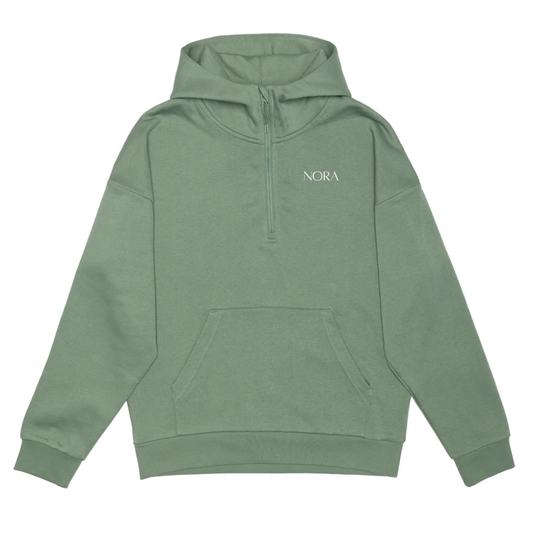Hoodie à demi-zip - Vert sauge