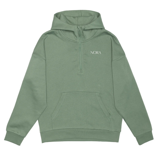 Hoodie à demi-zip - Vert sauge