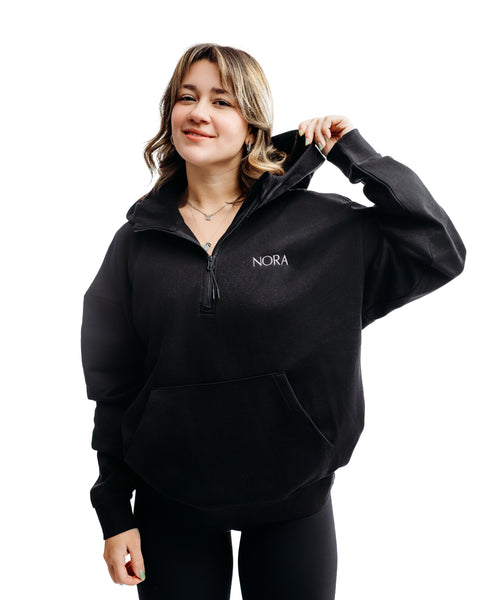 Half-zip hoodie - Black – Nora Apparel