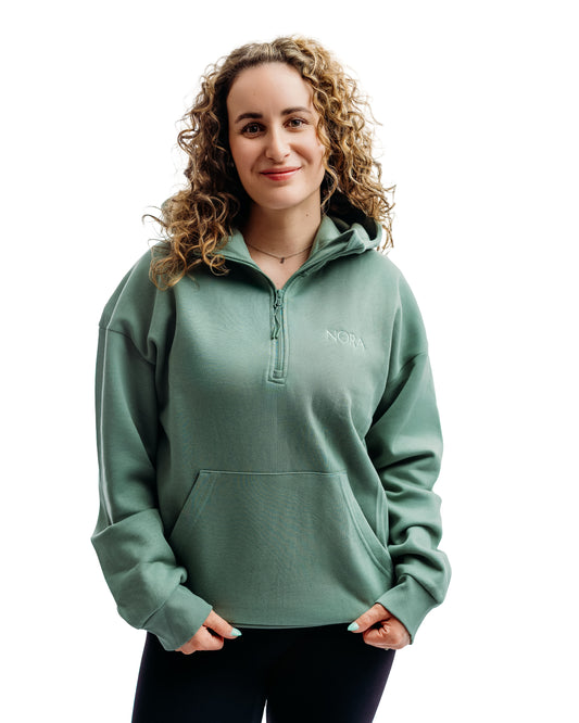 Hoodie à demi-zip - Vert sauge